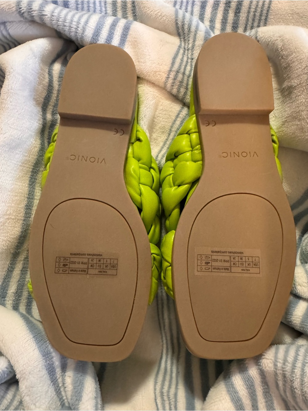 Vionic Lime Green Braided Leather Slide Sandals Women’s Size 7 NIB Comfort - Picture 6 of 11